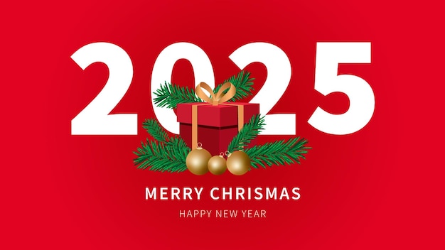 紅色背景的2025年聖誕祝賀卡聖誕快樂和新年快樂| Premium矢量